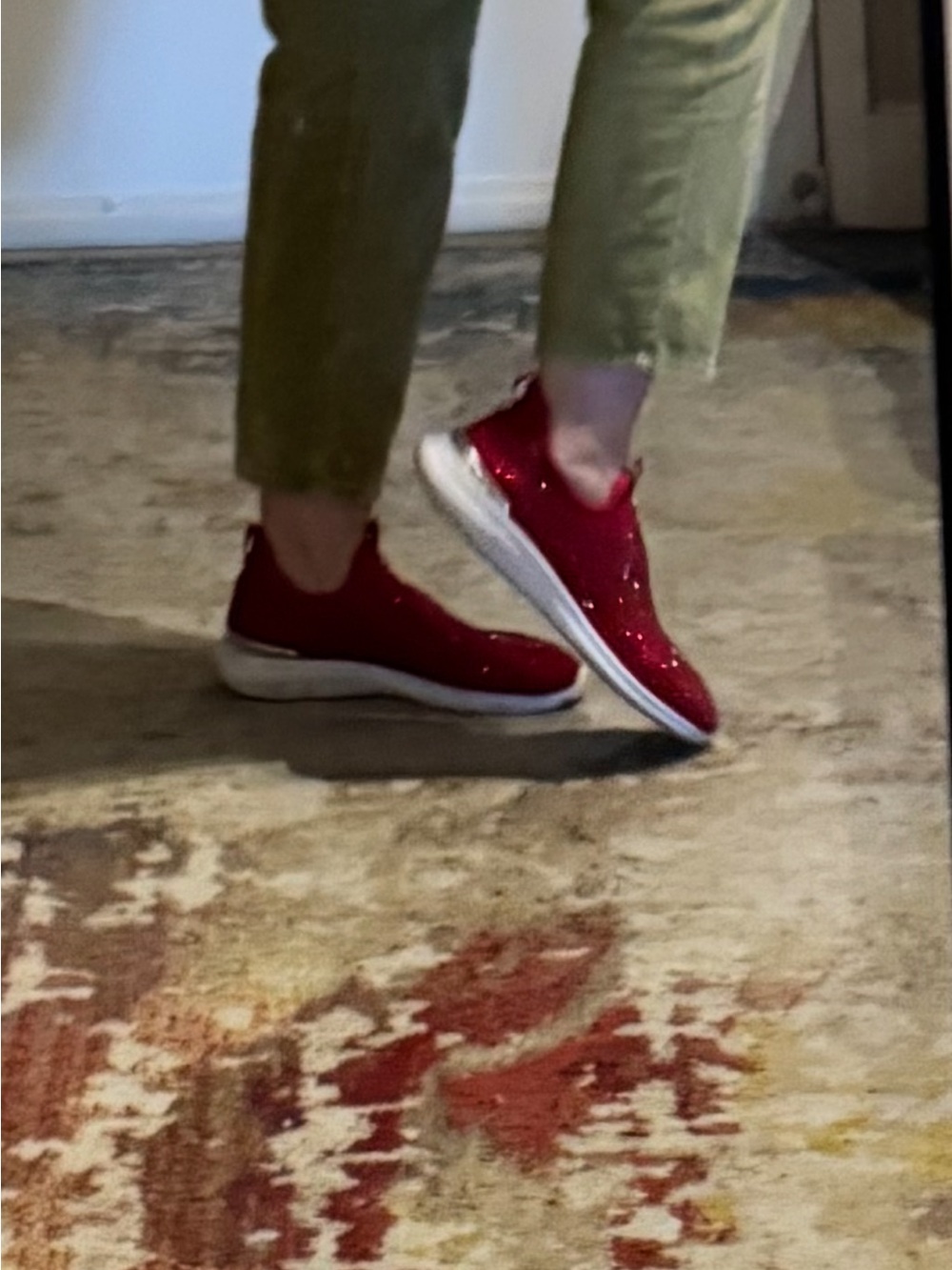 Nine West Red Slip-On Knit Sneaker with Sparkle Trim